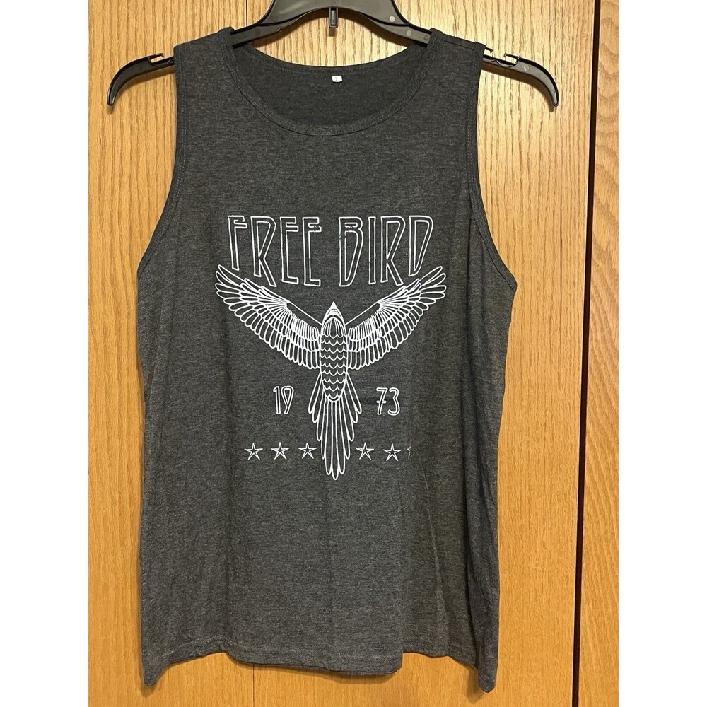 1973 Free Bird Gray Racerback Tank Top Shirt Size L USA Rock Music